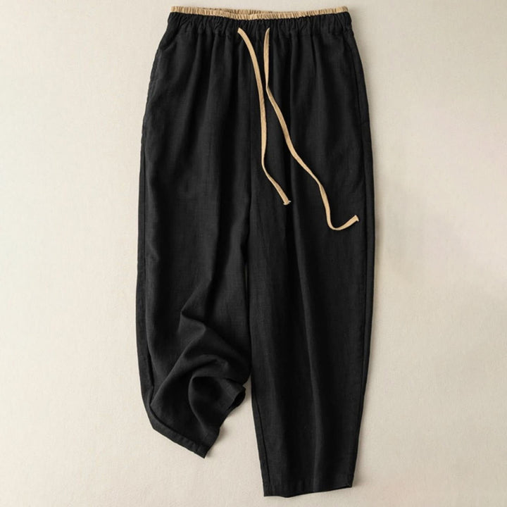 Buddha Stones Lässige, einfarbige Damenhose aus Baumwollleinen mit Kordelzug und Taschen - Schwarz - US16, UK/AU20,EU48 (3XL) - image 5