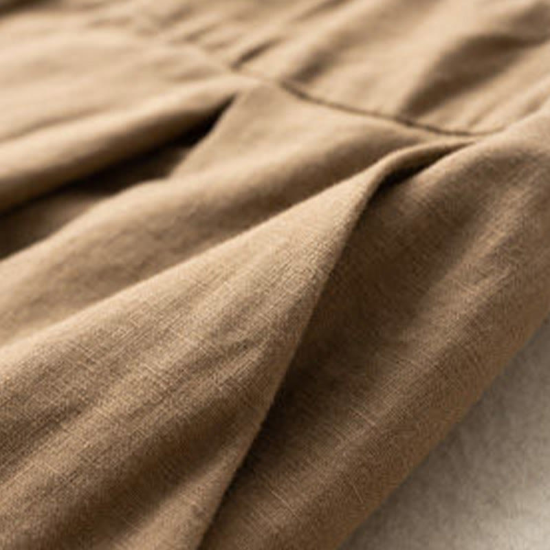 Buddha Stones Lässige, einfarbige Shorts aus Baumwollleinen mit Knopfleiste und Reißverschluss und Taschen