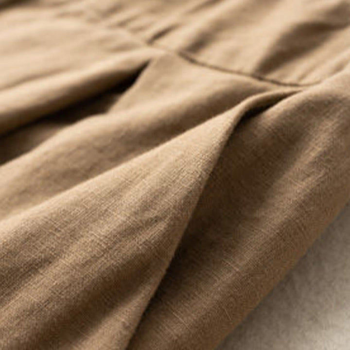 Buddha Stones Lässige, einfarbige Shorts aus Baumwollleinen mit Knopfleiste und Reißverschluss und Taschen