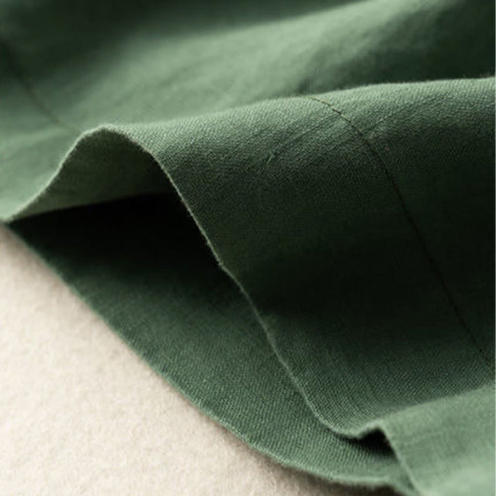 Buddha Stones Lässige, einfarbige Shorts aus Baumwollleinen mit Knopfleiste und Reißverschluss und Taschen