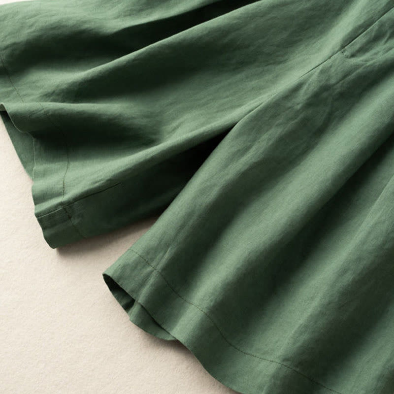 Buddha Stones Lässige, einfarbige Shorts aus Baumwollleinen mit Knopfleiste und Reißverschluss und Taschen