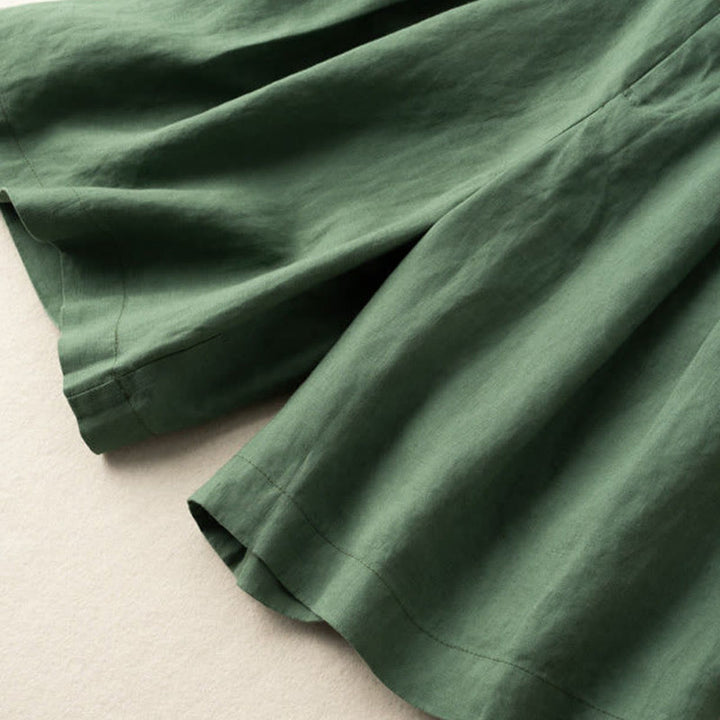 Buddha Stones Lässige, einfarbige Shorts aus Baumwollleinen mit Knopfleiste und Reißverschluss und Taschen