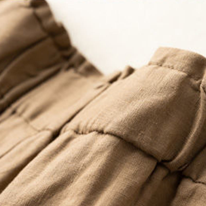 Buddha Stones Lässige, einfarbige Shorts aus Baumwollleinen mit Knopfleiste und Reißverschluss und Taschen