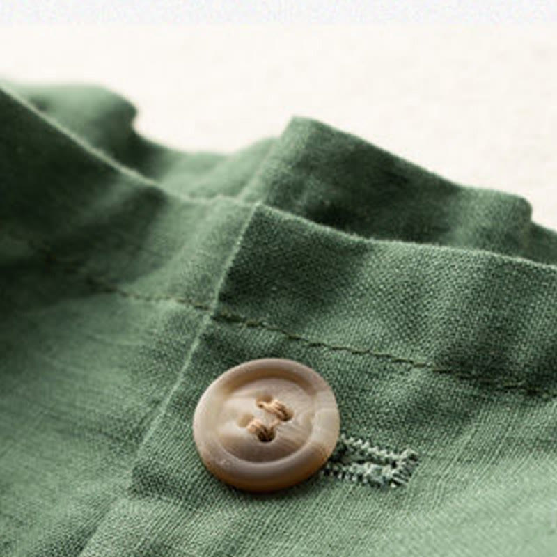 Buddha Stones Lässige, einfarbige Shorts aus Baumwollleinen mit Knopfleiste und Reißverschluss und Taschen