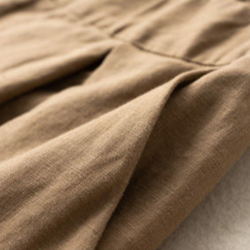 Buddha Stones Lässige, einfarbige Shorts aus Baumwollleinen mit Knopfleiste und Reißverschluss und Taschen