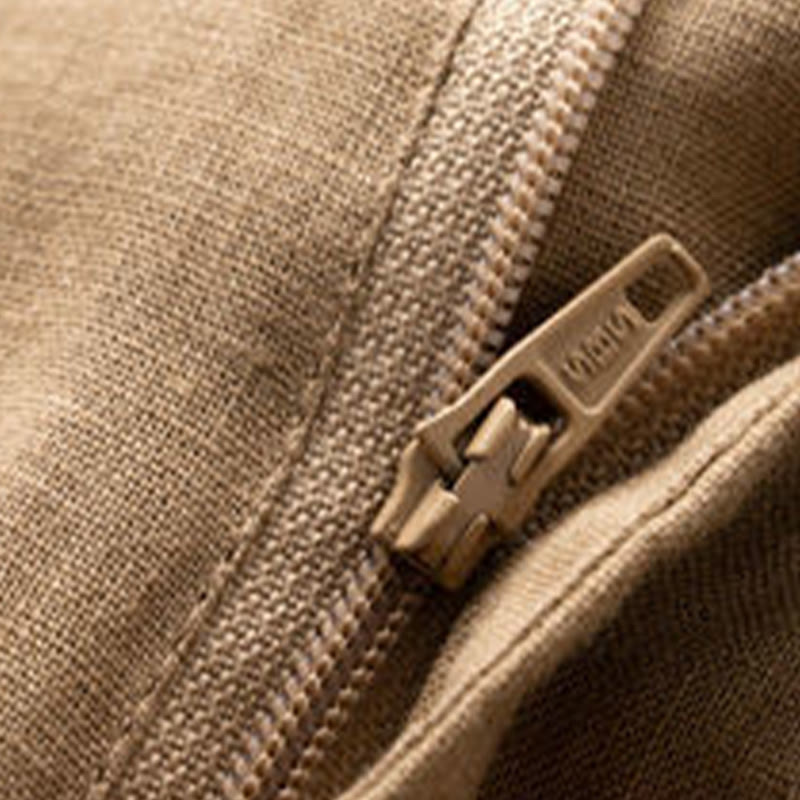 Buddha Stones Lässige, einfarbige Shorts aus Baumwollleinen mit Knopfleiste und Reißverschluss und Taschen