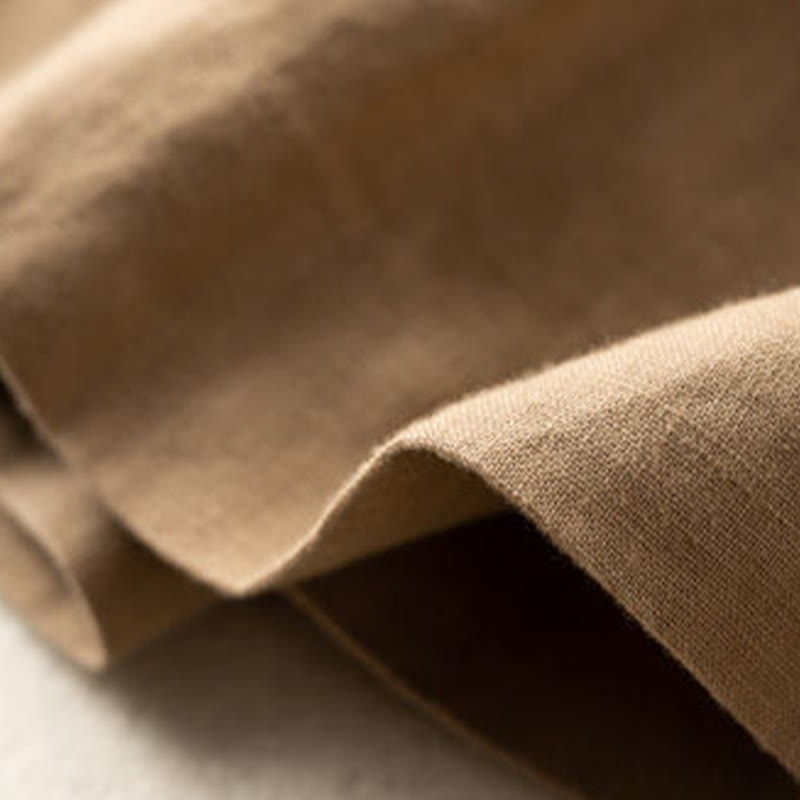 Buddha Stones Lässige, einfarbige Shorts aus Baumwollleinen mit Knopfleiste und Reißverschluss und Taschen