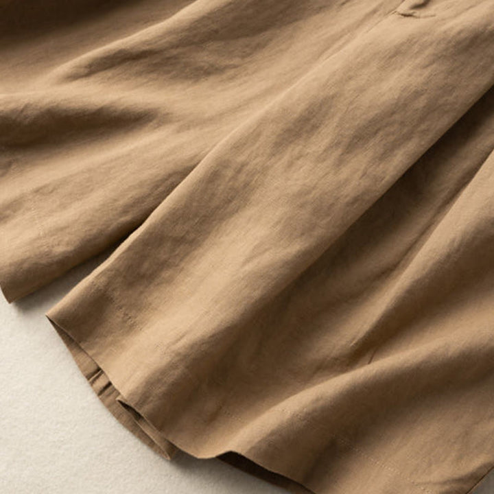 Buddha Stones Lässige, einfarbige Shorts aus Baumwollleinen mit Knopfleiste und Reißverschluss und Taschen