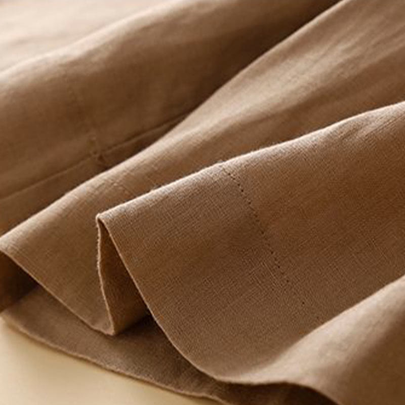 Buddha Stones - Unifarbene, plissierte Shorts aus Baumwollleinen mit Reißverschluss und Taschen - image 7