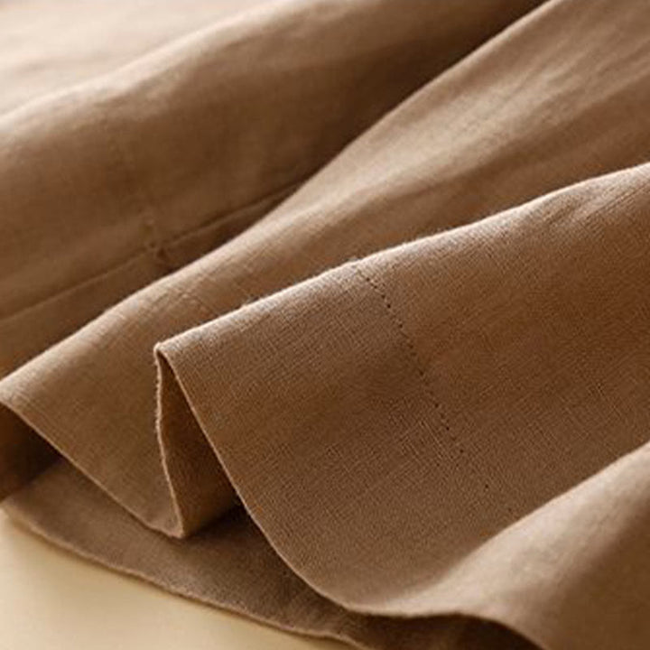 Buddha Stones - Unifarbene, plissierte Shorts aus Baumwollleinen mit Reißverschluss und Taschen - image 7