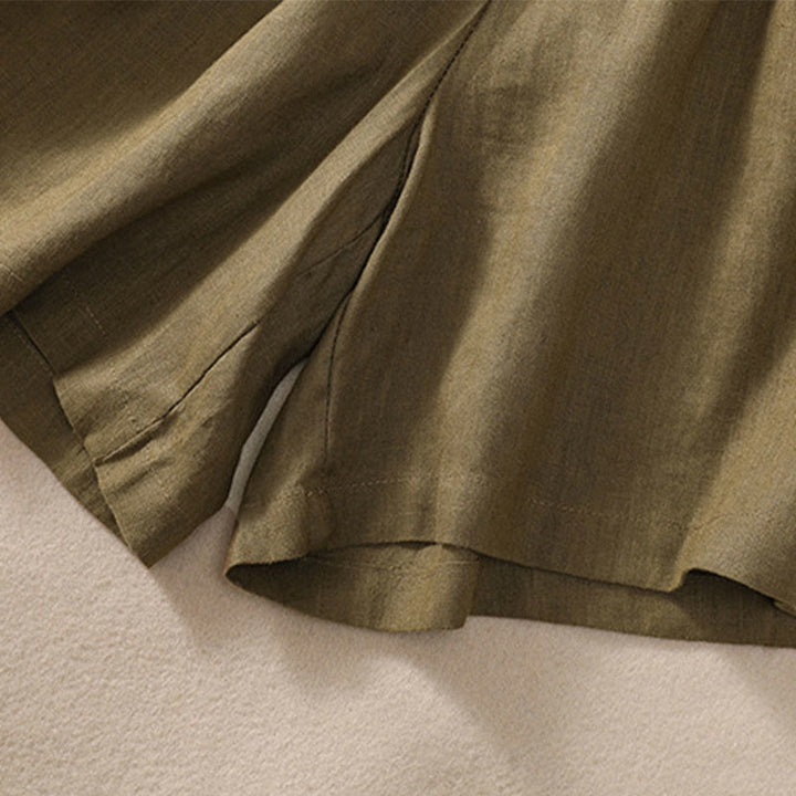 Buddha Stones Einfarbige Shorts aus Baumwollleinen mit Kontrastfarbe in der Taille, Schnürung und Taschen für Damen - image 16