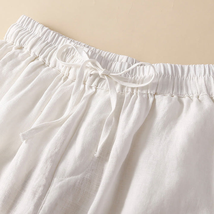 Buddha Stones Damen-Shorts aus Baumwolle mit einfarbiger Unterseite, hohlem Spitzendesign und Schnürung und Taschen - image 12