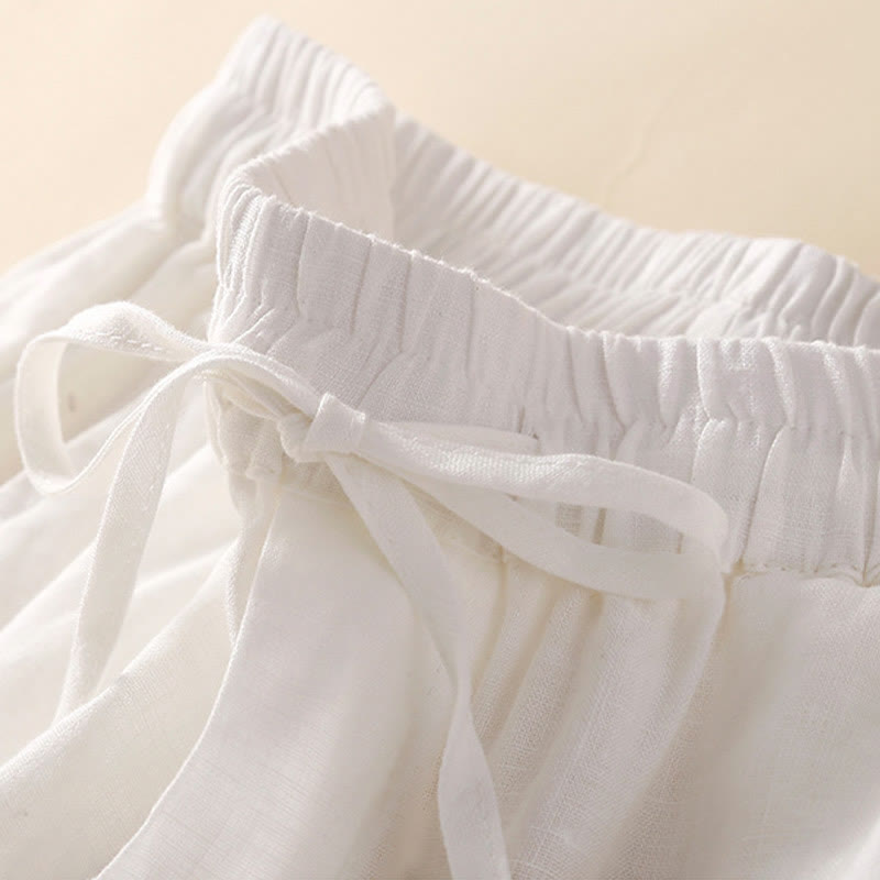 Buddha Stones Damen-Shorts aus Baumwolle mit einfarbiger Unterseite, hohlem Spitzendesign und Schnürung und Taschen - image 11