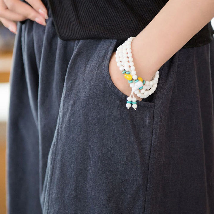 Buddha Stones Lässige, einfarbige Shorts aus Ramie-Baumwolle für Damen mit Taschen