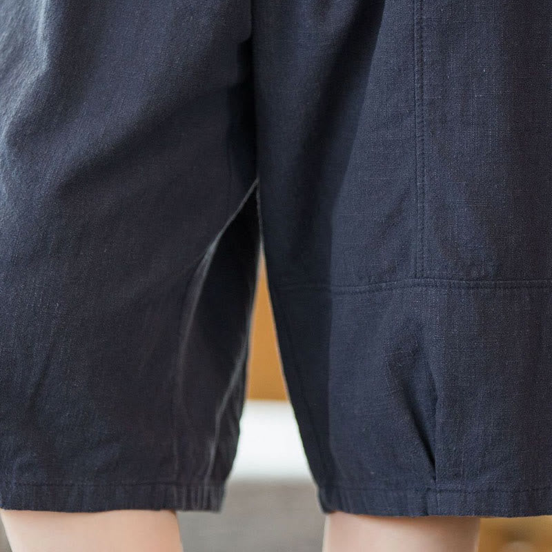 Buddha Stones Lässige, einfarbige Shorts aus Ramie-Baumwolle für Damen mit Taschen