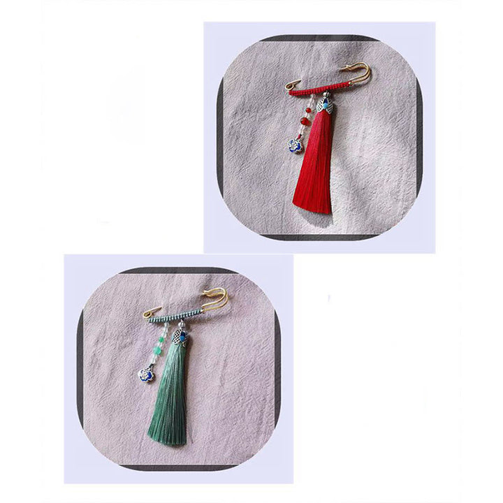 Buddha Stones Vintage Chalcedon Perlen Quasten Positive Brosche