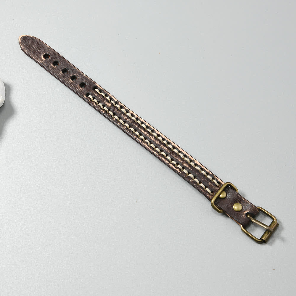 Buddha Stones Vintage Leder verstellbare Schnalle Stärkungsarmband