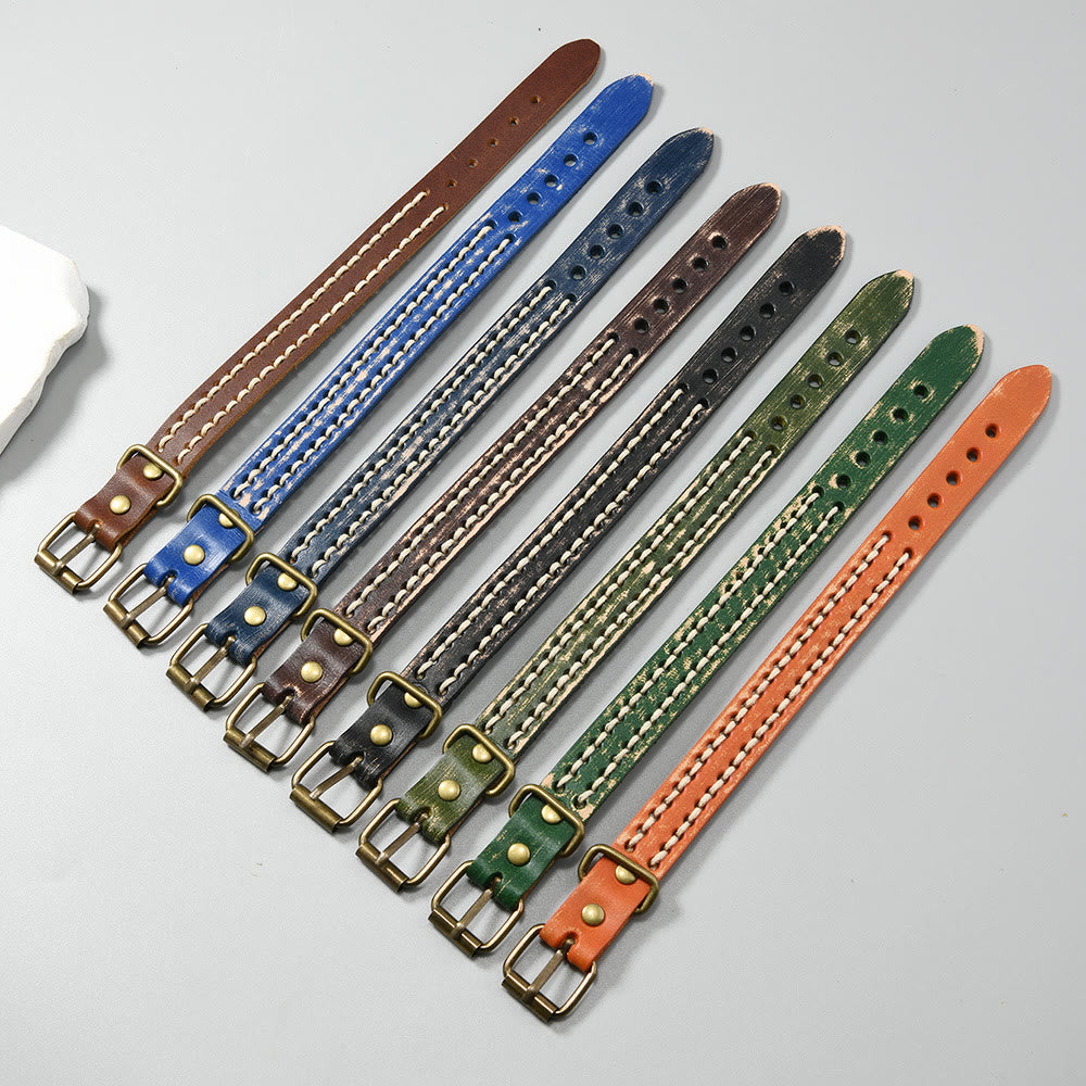 Buddha Stones Vintage Leder verstellbare Schnalle Stärkungsarmband