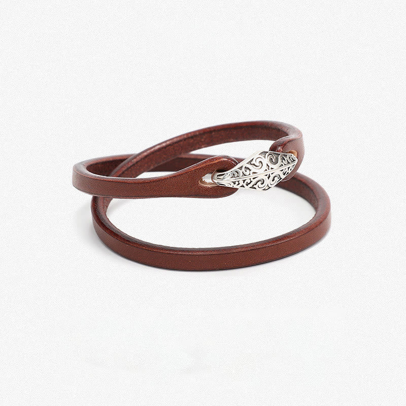 Buddha Stones 925 Sterling Silber Leder Mehrreihiges Schutzarmband