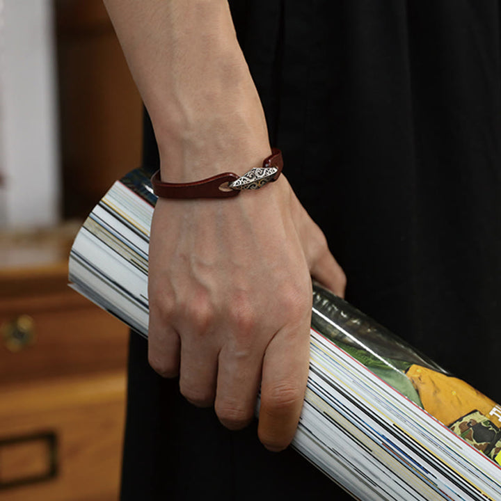 Buddha Stones 925 Sterling Silber Leder Mehrreihiges Schutzarmband