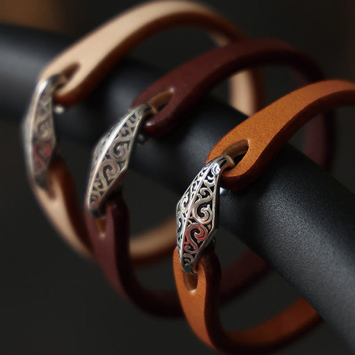 Buddha Stones 925 Sterling Silber Leder Mehrreihiges Schutzarmband