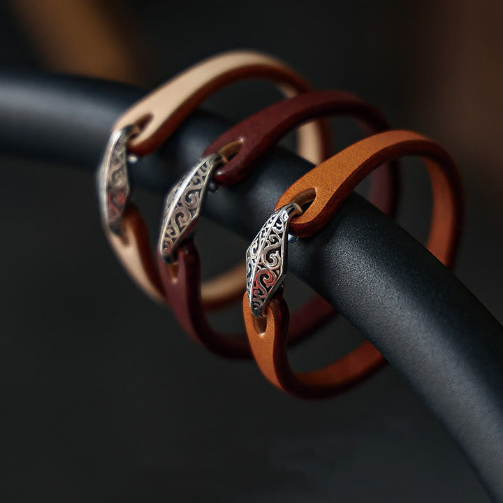 Buddha Stones 925 Sterling Silber Leder Mehrreihiges Schutzarmband