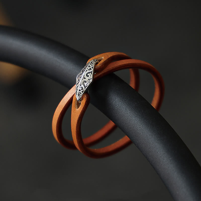 Buddha Stones 925 Sterling Silber Leder Mehrreihiges Schutzarmband