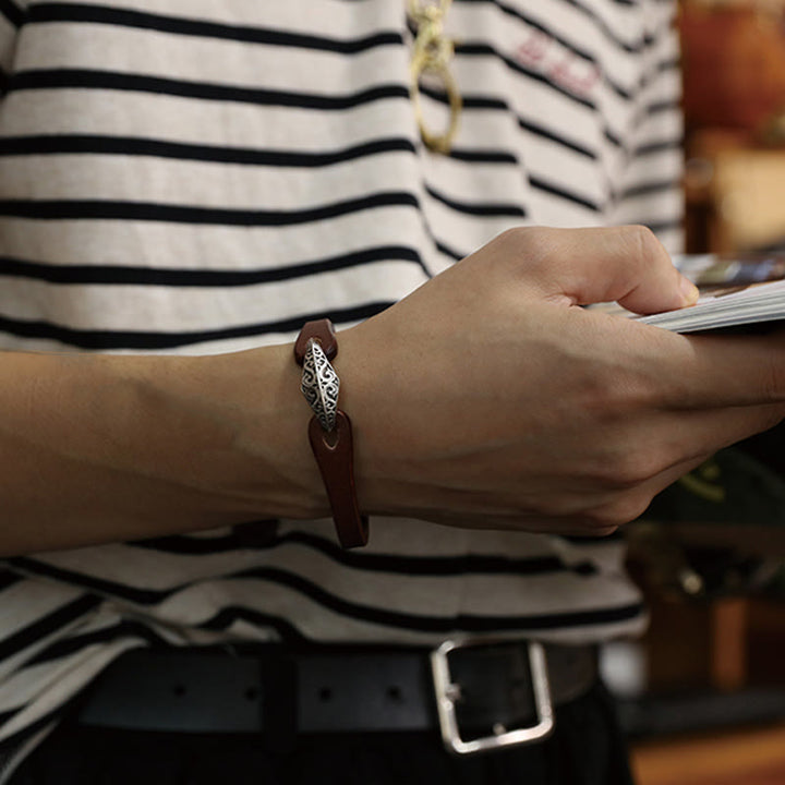 Buddha Stones 925 Sterling Silber Leder Mehrreihiges Schutzarmband