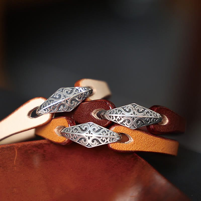 Buddha Stones 925 Sterling Silber Leder Mehrreihiges Schutzarmband