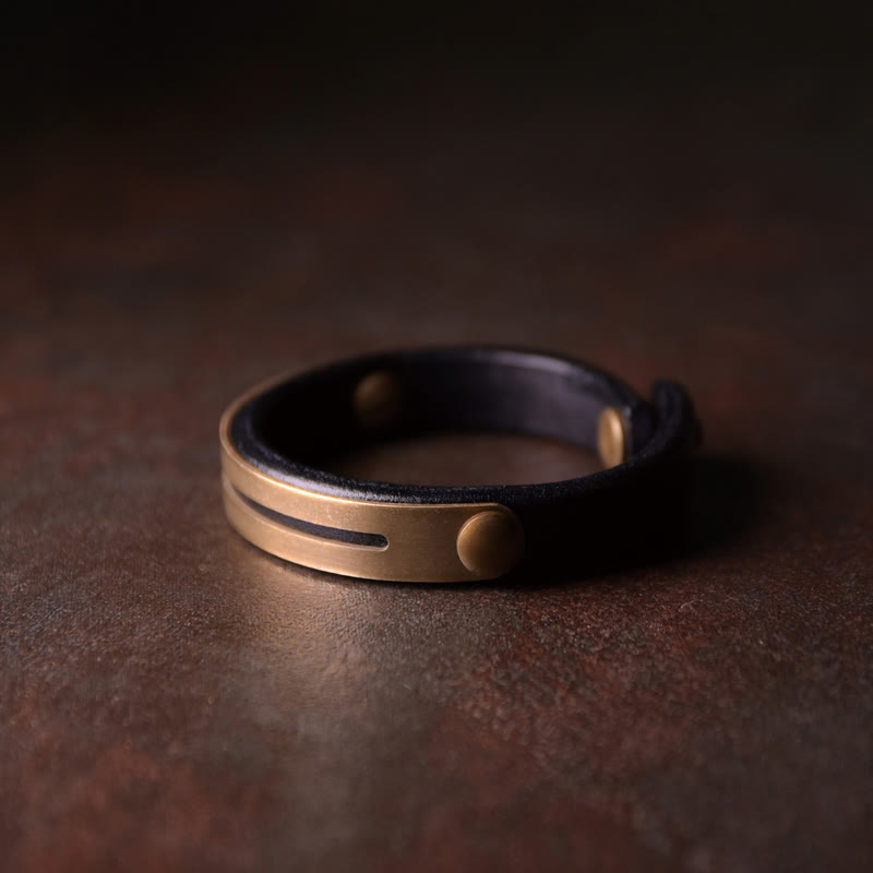 Buddha Stones Vintage Leder Kupfer Messing Balance Armreif