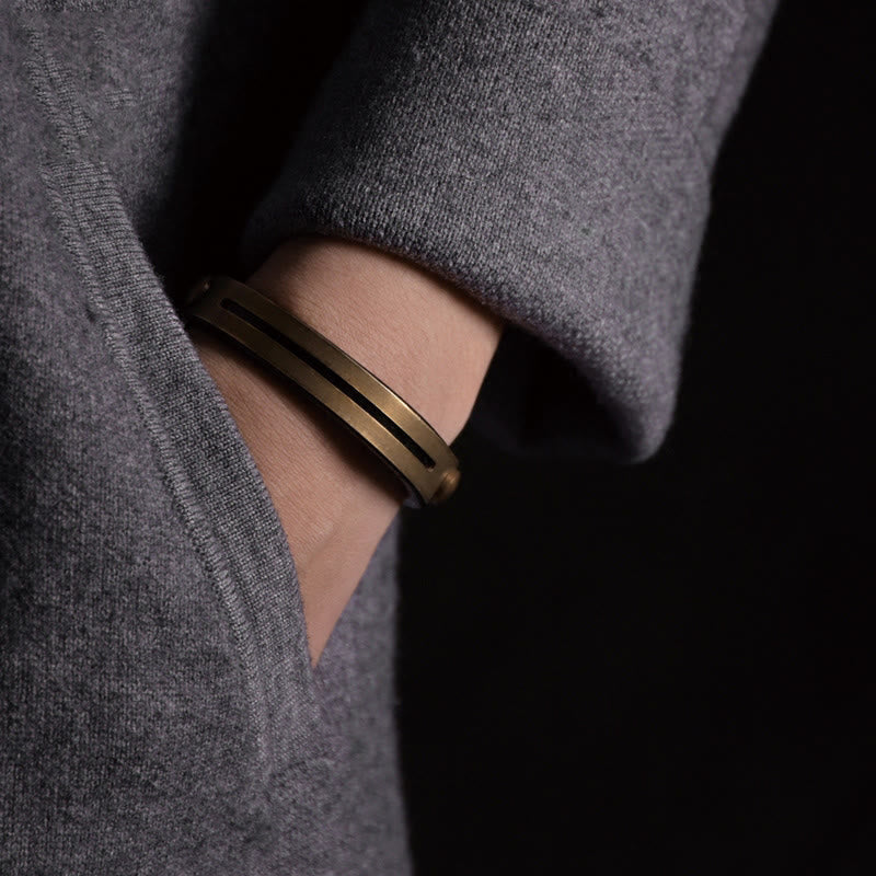 Buddha Stones Vintage Leder Kupfer Messing Balance Armreif