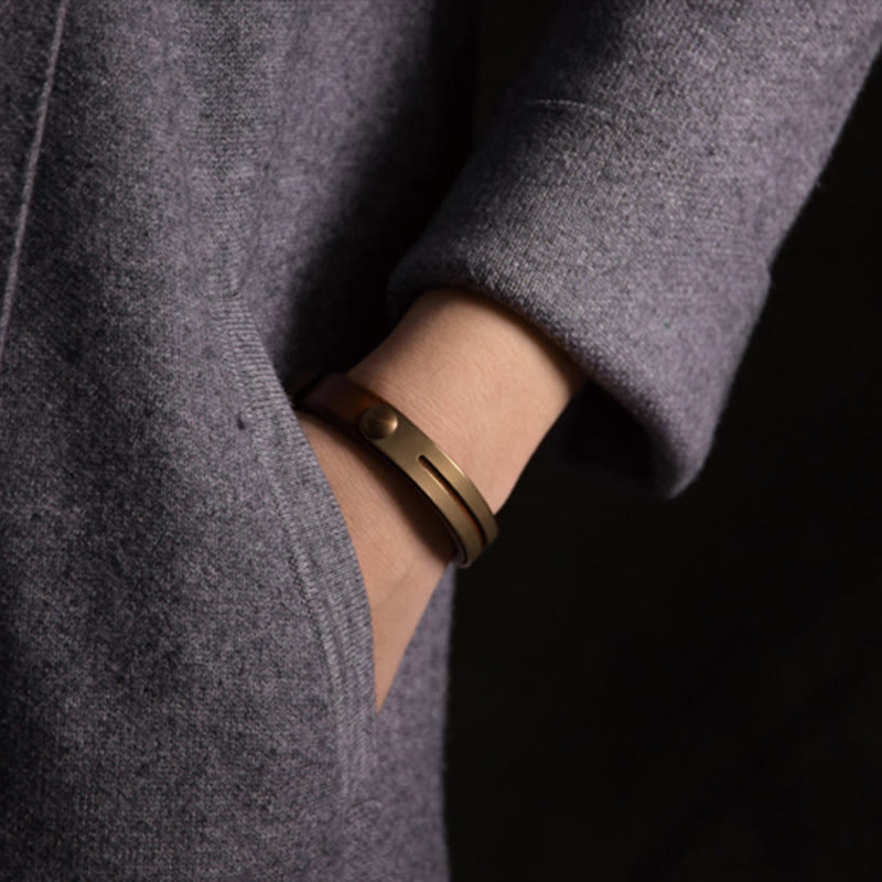 Buddha Stones Vintage Leder Kupfer Messing Balance Armreif