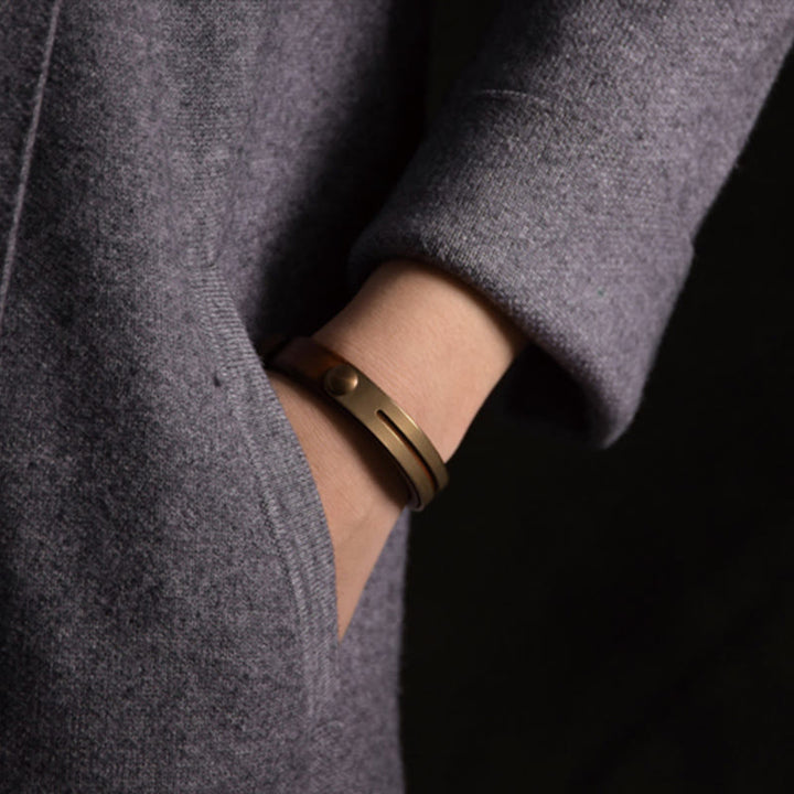 Buddha Stones Vintage Leder Kupfer Messing Balance Armreif