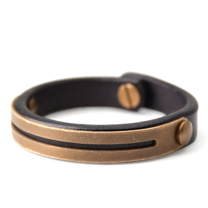 Buddha Stones Vintage Leder Kupfer Messing Balance Armreif