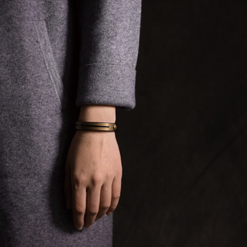 Buddha Stones Vintage Leder Kupfer Messing Balance Armreif