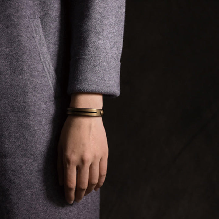 Buddha Stones Vintage Leder Kupfer Messing Balance Armreif