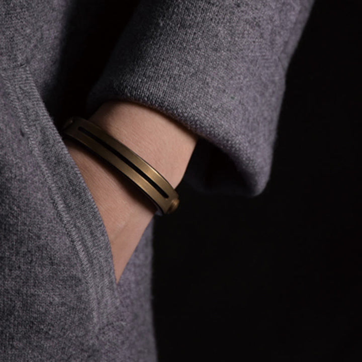 Buddha Stones Vintage Leder Kupfer Messing Balance Armreif