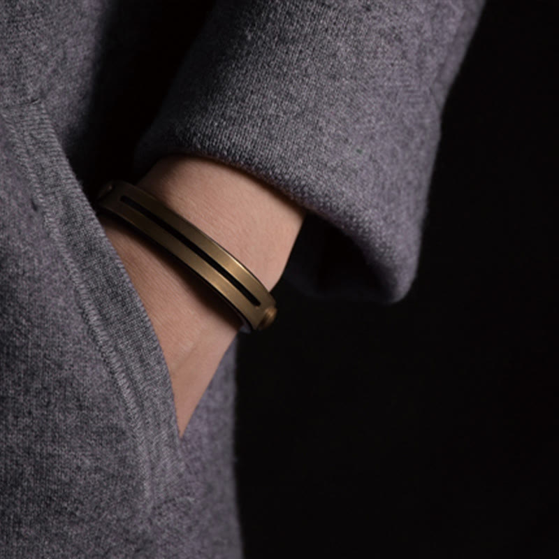 Buddha Stones Vintage Leder Kupfer Messing Balance Armreif