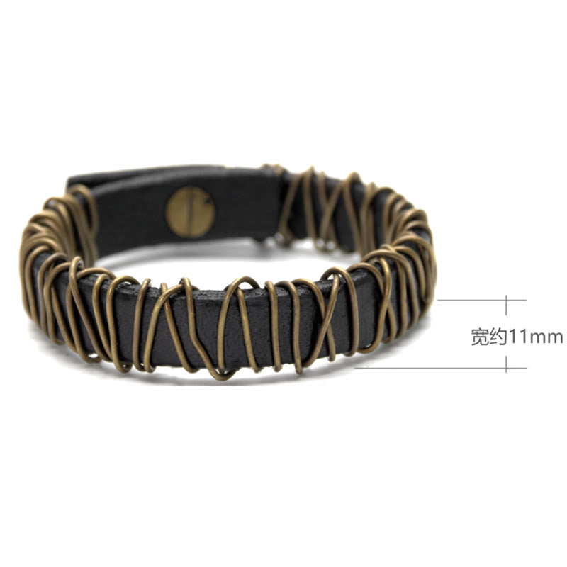 Buddha Stones Vintage Leder Kupfer Messing Draht Wickel Balance Armband