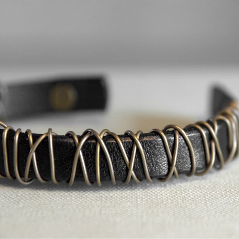 Buddha Stones Vintage Leder Kupfer Messing Draht Wickel Balance Armband