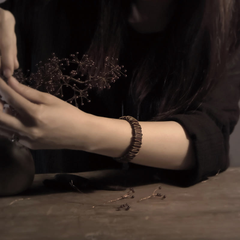 Buddha Stones Vintage Leder Kupfer Messing Draht Wickel Balance Armband