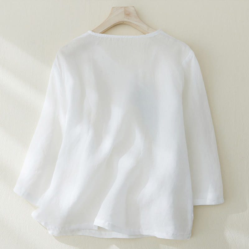 Lässiges Damen-Hemd aus Baumwolle und Leinen mit Buddha Stones -Stickerei und Pflanzen-Design - image 9