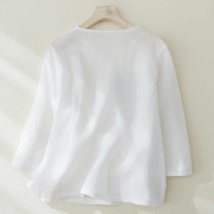 Lässiges Damen-Hemd aus Baumwolle und Leinen mit Buddha Stones -Stickerei und Pflanzen-Design - image 9