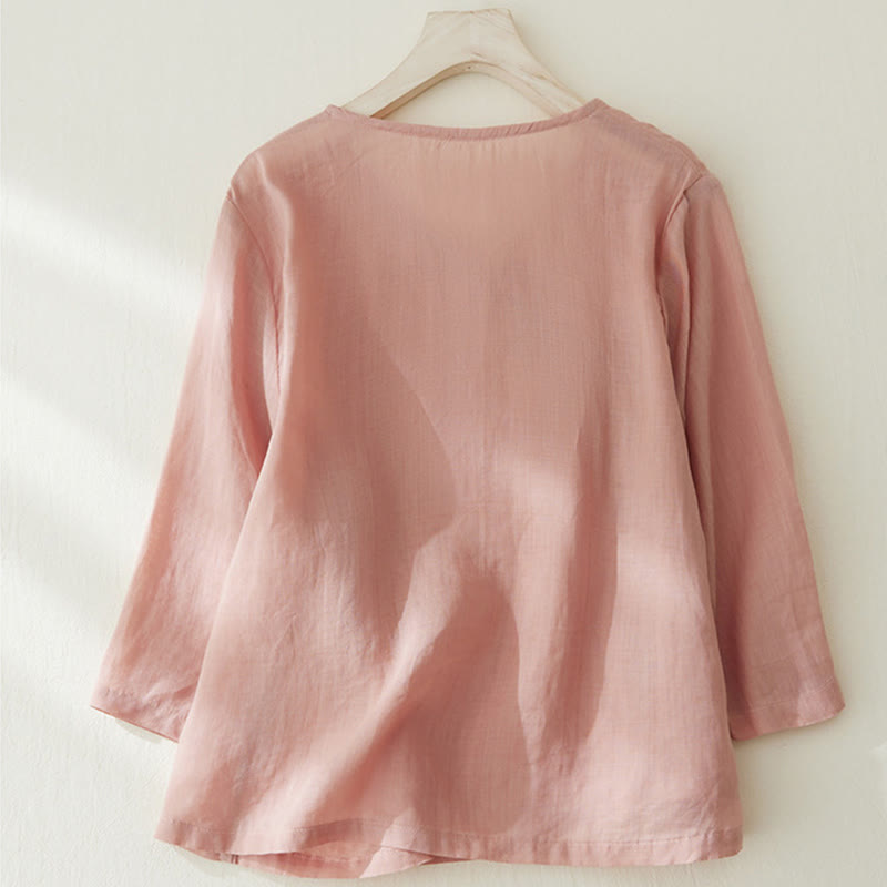 Lässiges Damen-Hemd aus Baumwolle und Leinen mit Buddha Stones -Stickerei und Pflanzen-Design - image 2