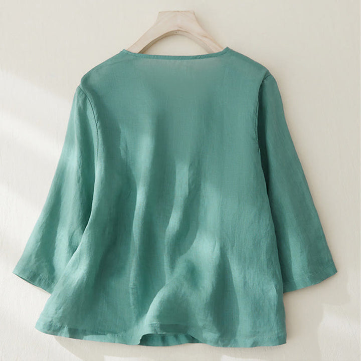 Lässiges Damen-Hemd aus Baumwolle und Leinen mit Buddha Stones -Stickerei und Pflanzen-Design - image 22