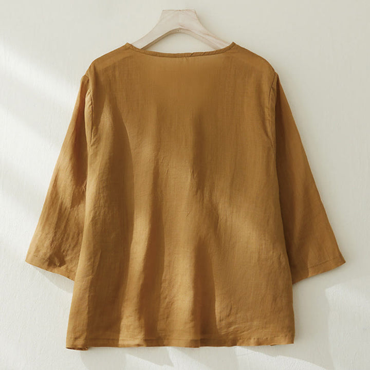 Lässiges Damen-Hemd aus Baumwolle und Leinen mit Buddha Stones -Stickerei und Pflanzen-Design - image 15