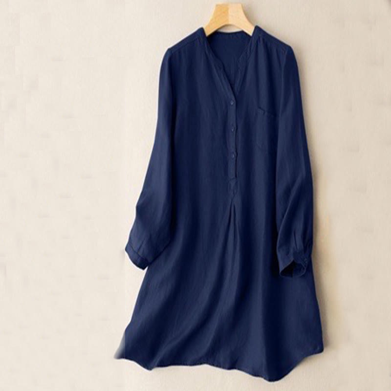 Buddha Stones Lässiges Damen-Shirt aus Polyester mit V-Ausschnitt und langen Ärmeln und drei Knöpfen - Mitternachtsblau - US12, UK/AU16,EU44 (4XL- 5XL) - image 4