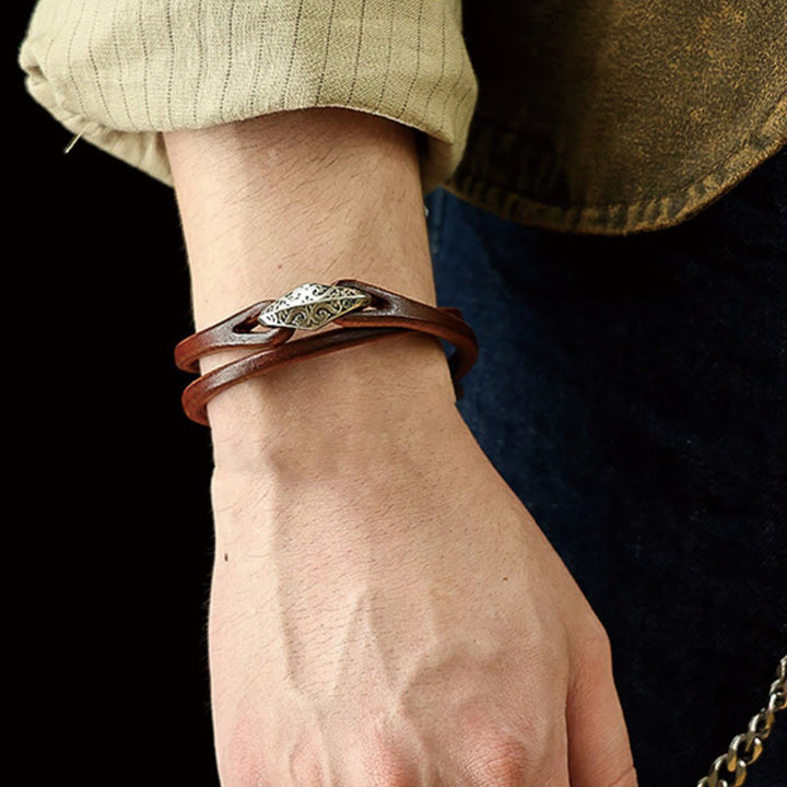 Buddha Stones 925 Sterling Silber Leder Mehrreihiges Schutzarmband