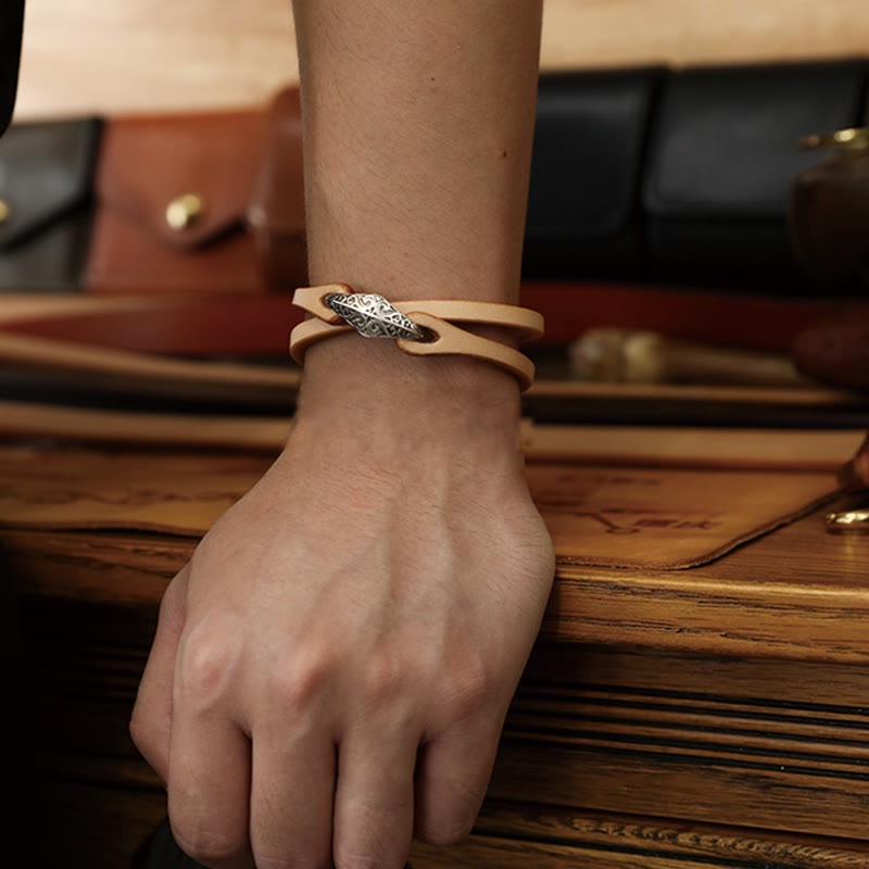 Buddha Stones 925 Sterling Silber Leder Mehrreihiges Schutzarmband