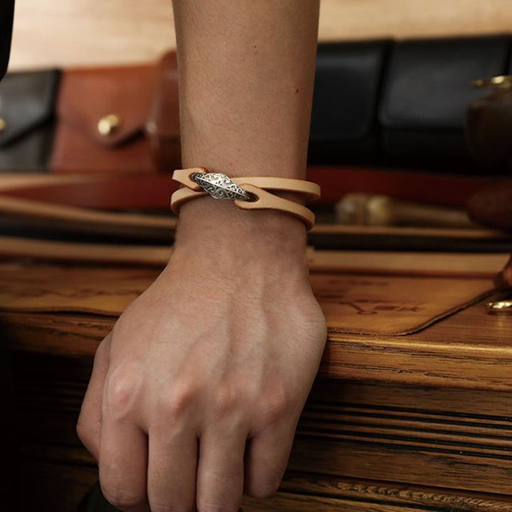 Buddha Stones 925 Sterling Silber Leder Mehrreihiges Schutzarmband